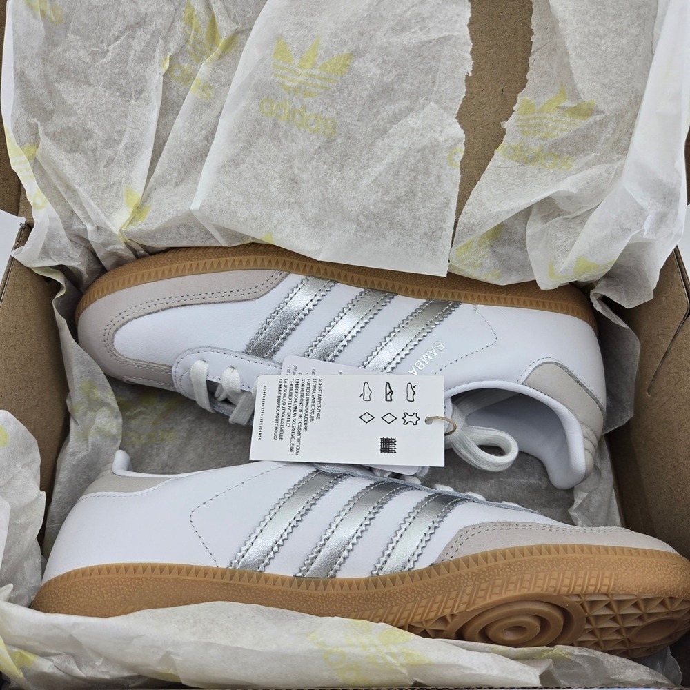 Adidas Samba OG W White Silver Metallic Grey One JI2725 Women's Size 7 NEW - Picture 4 of 12